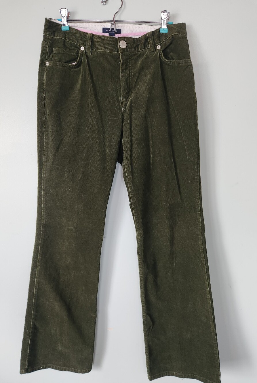 LANDS' END Women's Corduroy Pants Size 8 Olive Green Mid Rise